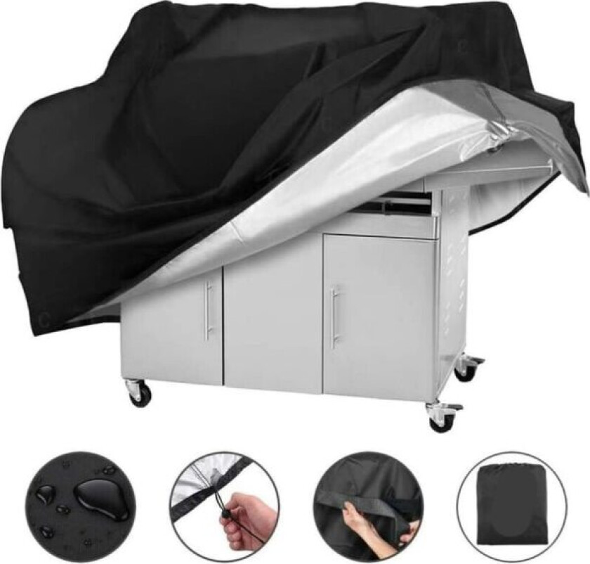 BBQ Grillskydd Vanntett Støvtett Trekk for BBQ Grill - 210D Oxfordduk 145x61x117cm Svart 1stk