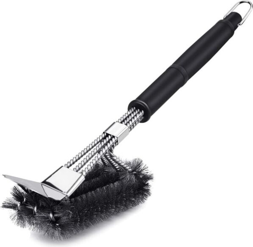 Grillbørste, 3 i 1 grillbørste med skrape, rustfrie stålbørster for rask og effektiv rengjøring av alle griller