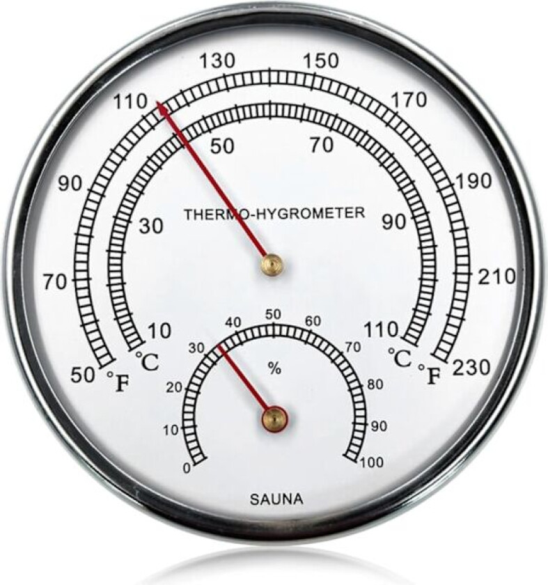 Bastutermometer Fahrenheit 4,9 tum 2 i 1 metallbasttermometer og hygrometer med hengende hull, lommetermometer for rombastu, tilbehør for utendørsliv