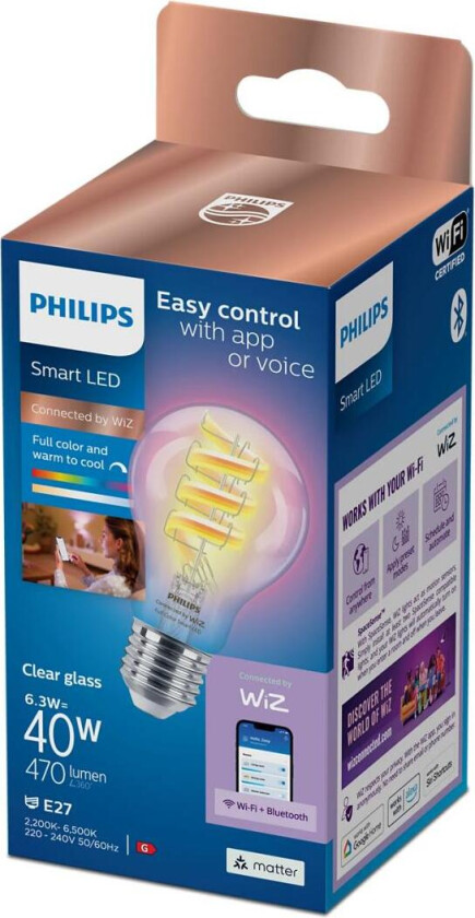 Philips - Intelligent LED Filament Bulb Clear 40 W A60 E27 RGB