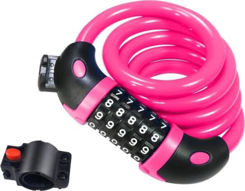 (Rosa) Sykkellås, Sykkellås Lang 120cm x 12mm, Kabel Antitjuveri for