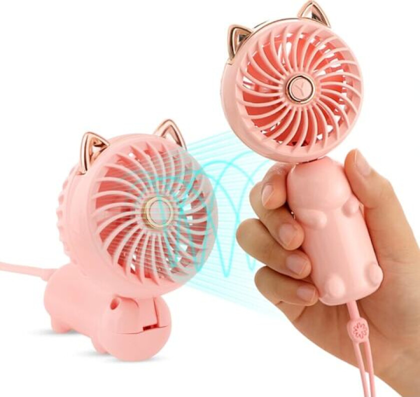 Mini Håndholdt Vifte, Kraftig Bordvifte med Spenne, Søt Design 3 Hastigheter Personlig Liten Bærbar, Lett Sminke Oppladbar USB-Vifte Pink