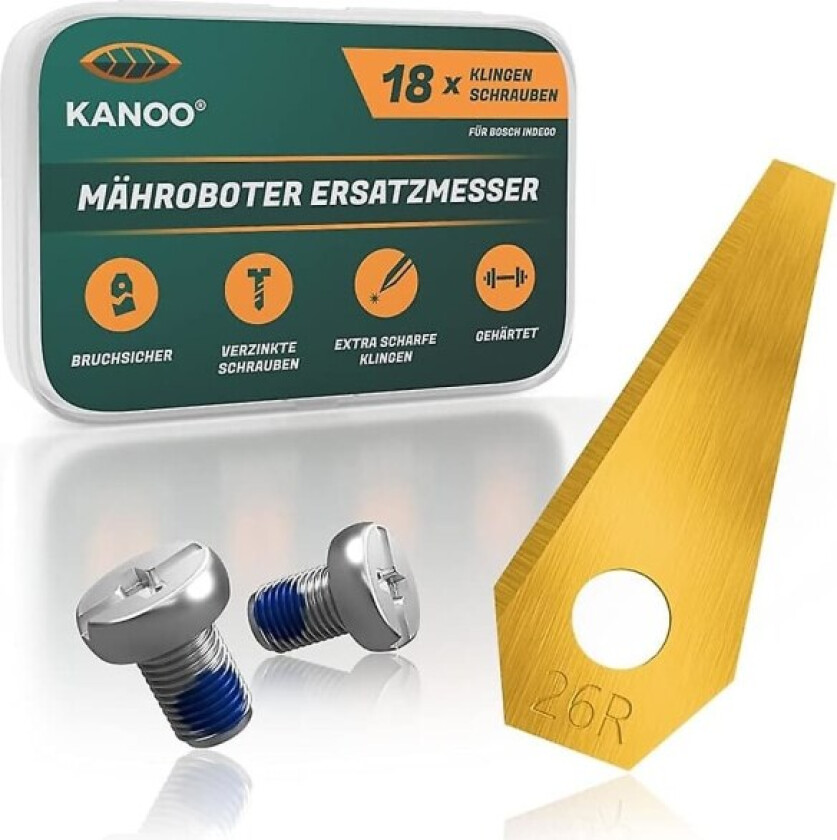 18-pakning titanerstatningsblader for Bosch Indego robotgressklipper - førsteklasses kvalitet - med forbedret konsept
