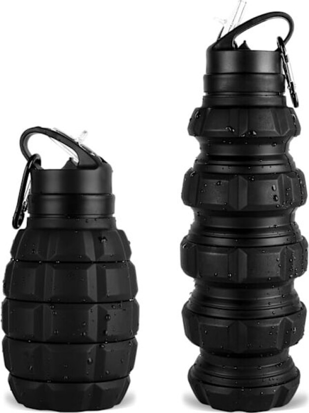 Sammenleggbar Reisesportsflaske 18oz, Gjenbrukbar BPA-Fri Silikon Foldbar Vannflaske for Trening Camping Vandring, Sportsflaske med Karabinkrok Black