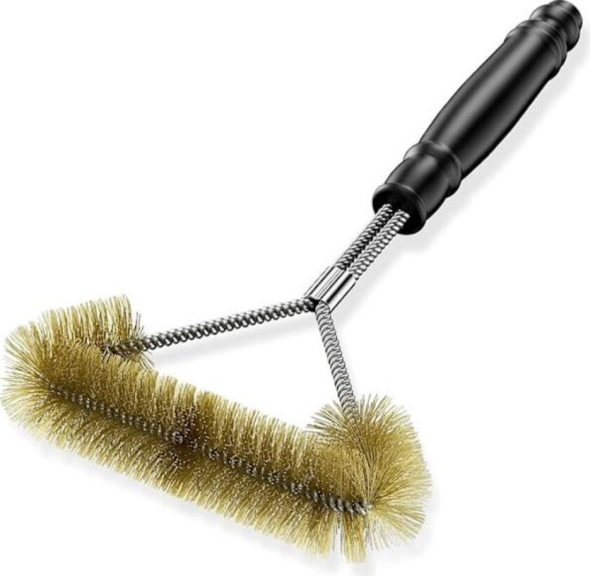 30 cm Grillbørste i Messing, Trekantet 360° Rengjøring, Grillverktøy i Rustfritt Stål med Trippel Børstehode, for Gass/Kull/Elektrisk Grill