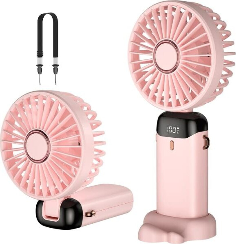 CDQ 1 ST håndholdt vifte, USB oppladbar bærbar minivifte, 5-trinns liten lommevifte med base for kontor, utendørs, rosa