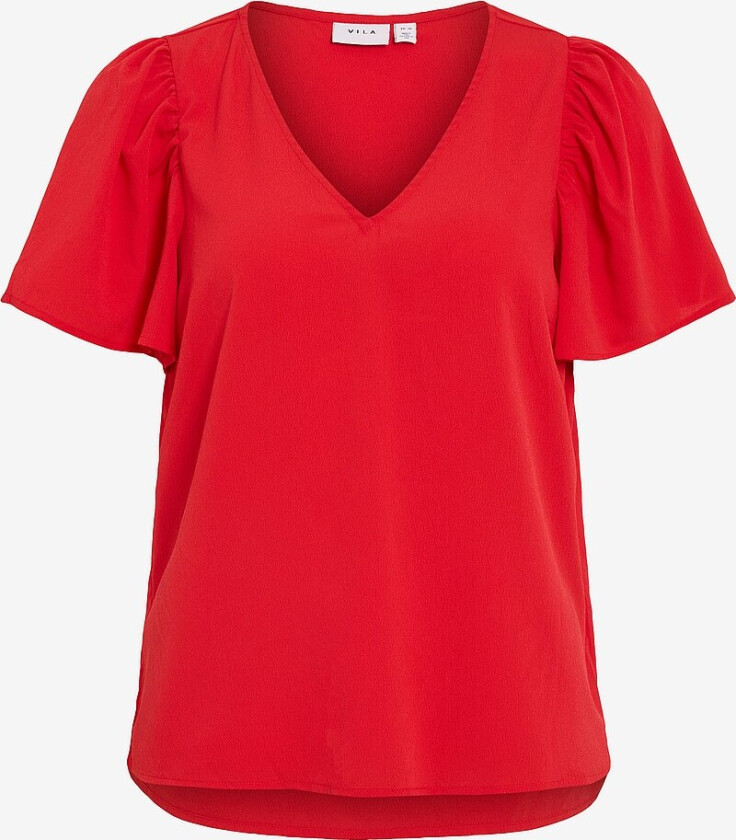 Topp viMathilde S/S V-neck Flounce Top - Rød