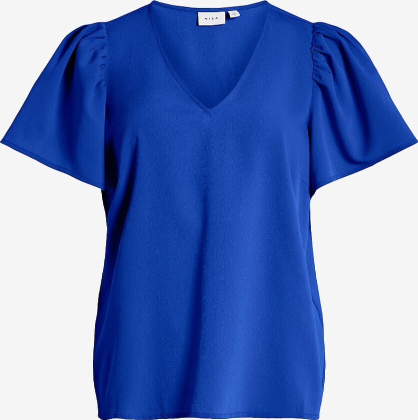 Topp viMathilde S/S V-neck Flounce Top - Blå