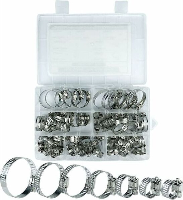 Slangeklemme, Slangeklemme i Rustfritt Stål, 60 Stykker Slangeklemme i Rustfritt Stål, 8-38mm 7 Forskjellige Størrelser, For Svømmebasseng, Vaskemaskiner, Oppvaskmaskin