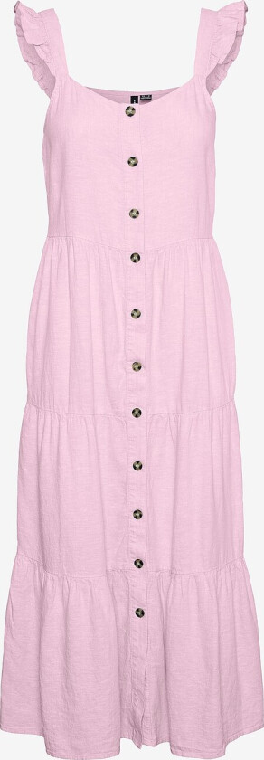 Kjole i lin vmLinn SL Calf Button Dress - Rosa