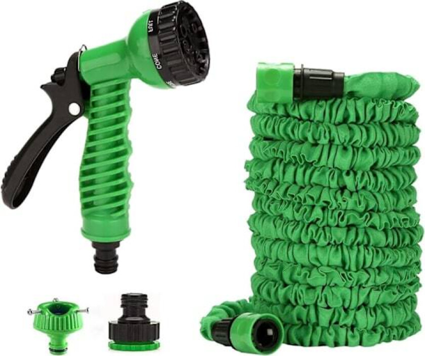 Fleksibel hageslange 50FT(15m), med 7 funksjoner dusj og hurtige adaptere, utvidbar vanntrykksslange, vannslange for hage