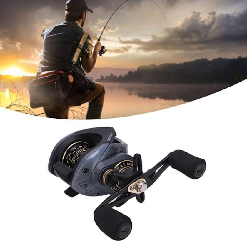 Baitcasting-snelle fiskestang hjul 7.2:1 forhold 18+1BB med mikrotrådkop dobbelt bremsesystem for alle farvann (høyrehendt)
