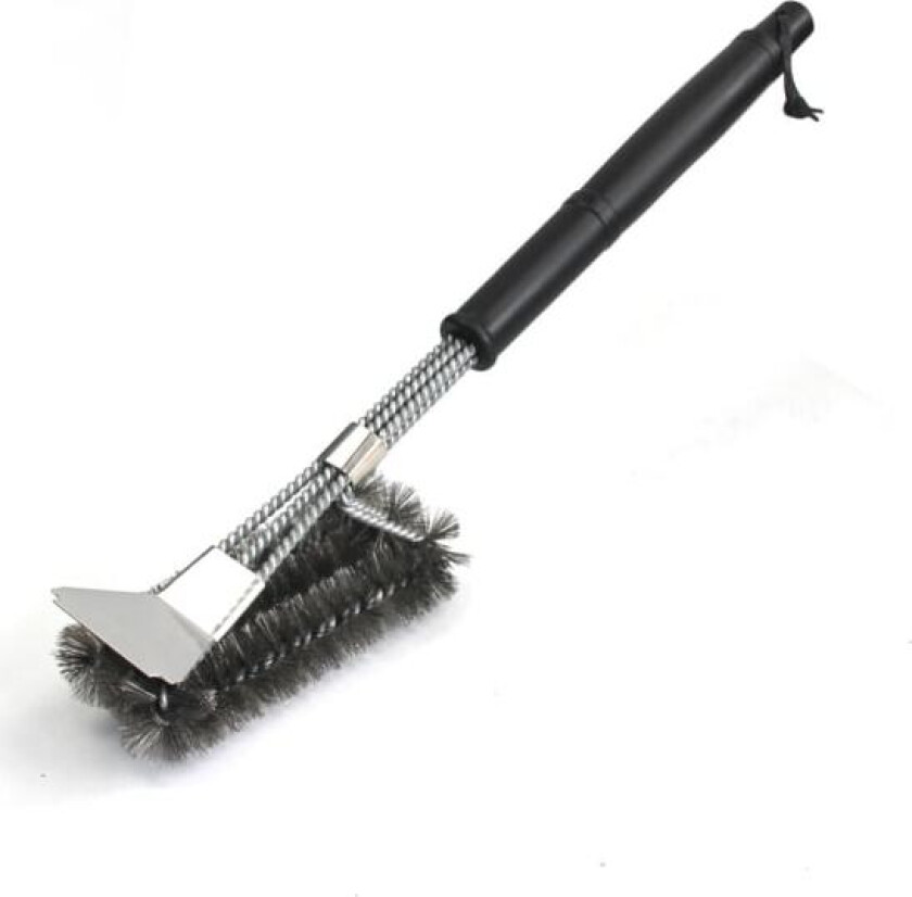 Grillbørste, 3 i 1 grillbørste med skrape, rustfritt stål