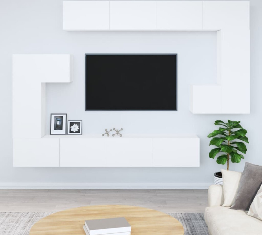 Veggmontert TV-benk hvit konstruert tre