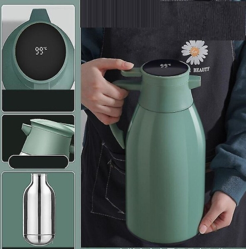 Isolert termoskanne med glassforing, super lang isolasjon, for hjemmebruk green 1900ml