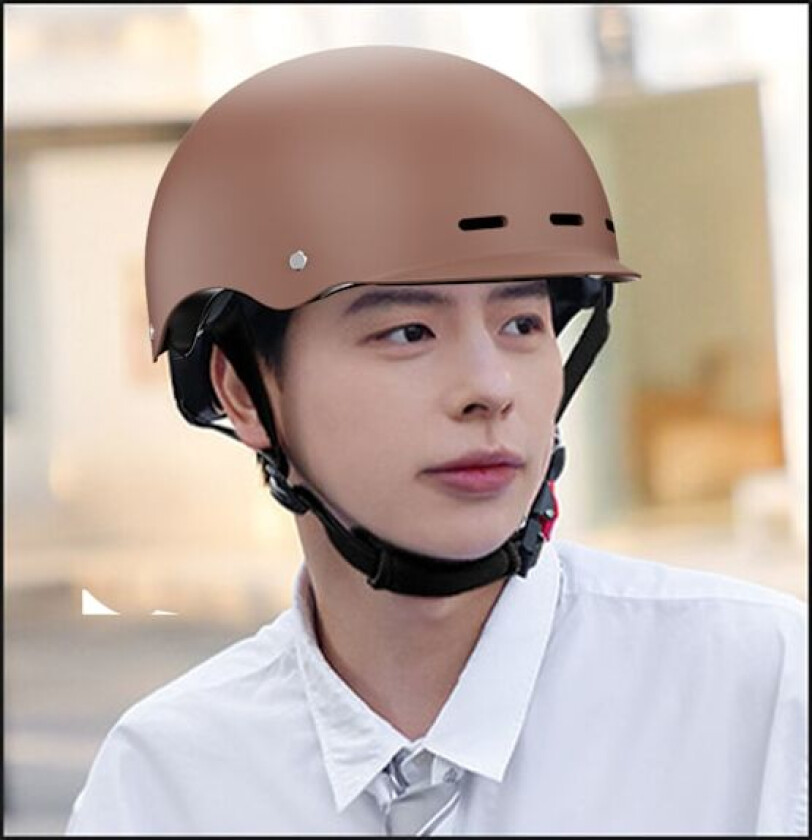 Elektrisk sykkelhjelm 4 sesonger Universal Pustende Ergonomisk Sommer Sykling Sikkerhetshjelm for Menn Kvinner Brun