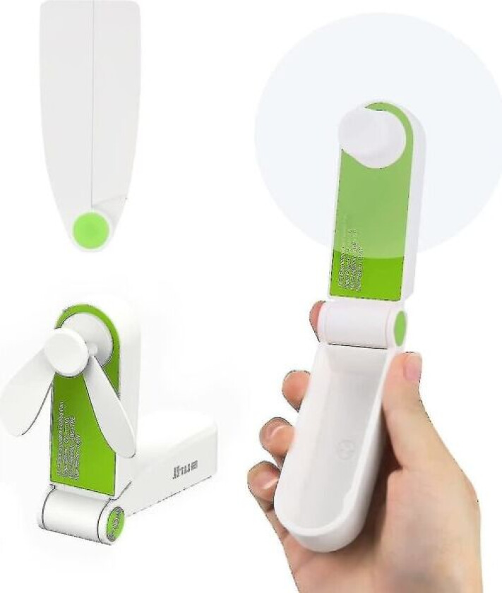 Håndholdt minivifte, bærbar, sammenleggbar lommevifte, USB-oppladbar bordvifte, små reisevifter for hjem, reiser, camping, 2 hastigheter (grønn)