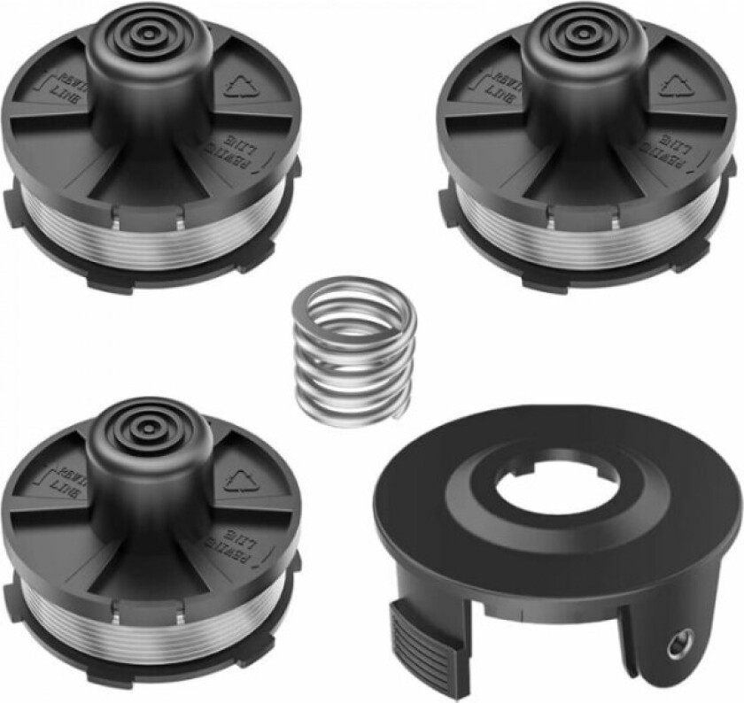 Pakke med 3 gresstrimmer spoler, 1 x spoledeksel, 1 x gresstrimmer