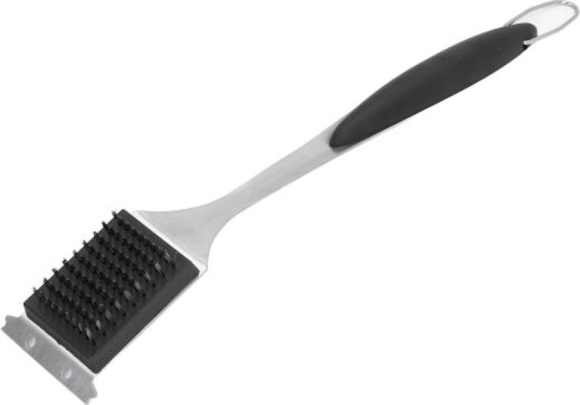 Grillbørste i rustfritt stål med lang håndtak, sølvfarget, ripefri rengjøring, bærbar for grilling