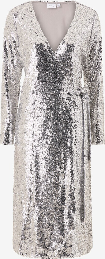Plajettkjole viJuliana L/S Wrap Midi Sequins Dress - Sølv