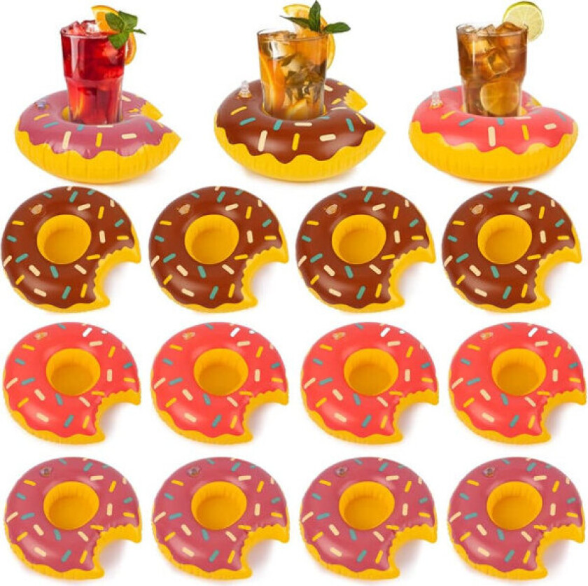 IC Oppblåsbar drikkeholder, 12 stk 8 tommers donuts flytende glassunderlag 3 farger donut drinker flytende for bassengfest Vann moro