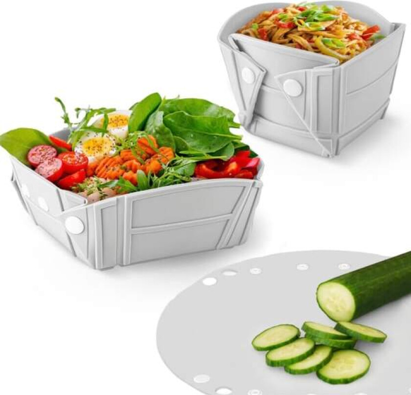 Multifunksjonell sammenleggbar silikonbolle, tallerken, kopp og skjærebrett for camping, fotturer, hjem, kontor og reise (grå)