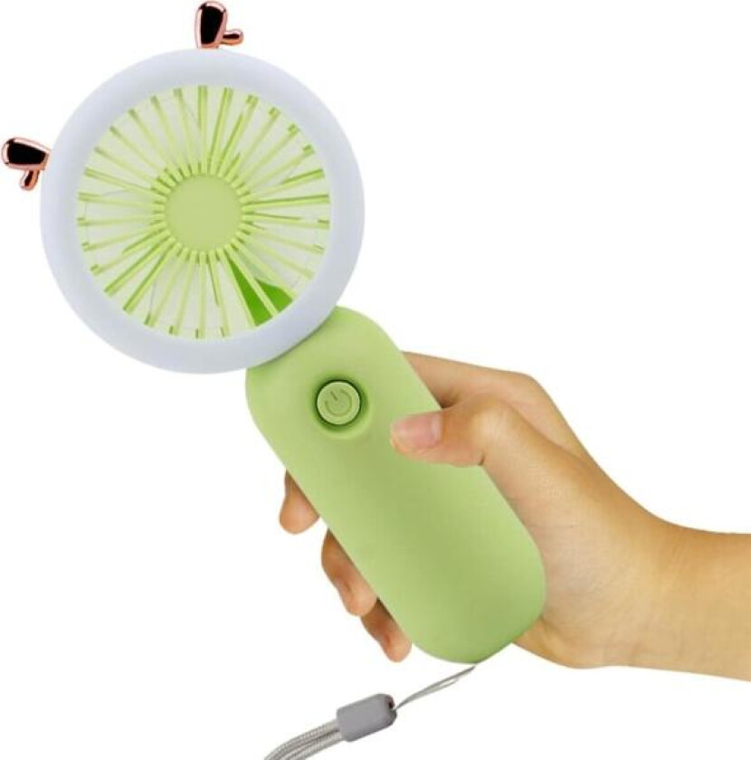 CDQ Bærbar Minivifte, Bærbar LED-Lysvifte - Håndholdt Vifte, Justerbar Hastighet, USB Oppladbar med LED-Nattlys, Grønn