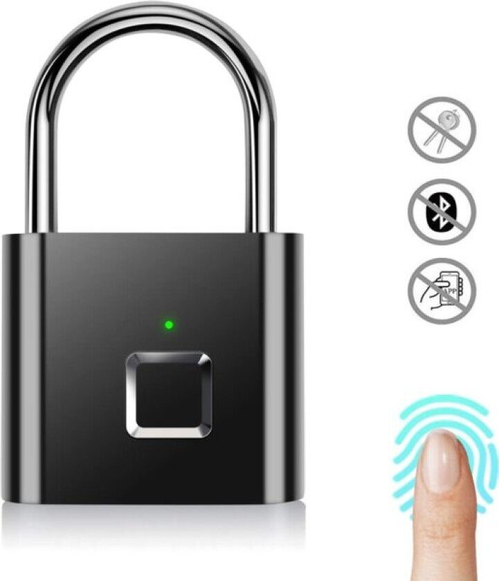 Svart - Fingeravtrykk Hengelås, Bluetooth APP Lås, Smart Hengelås, B