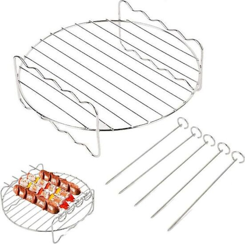 Air Fryer Tilbehør - Air Fryer Rackssett, Flerbruks Dobbeltlags Rack med Spyd, Kompatibel for Xl Power Airfryer Philips
