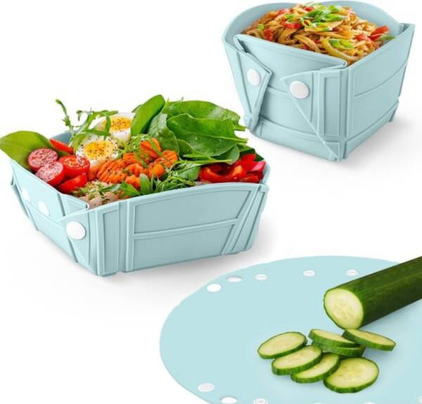 Multifunksjonell sammenleggbar silikonbolle, tallerken, kopp og skjærebrett for camping, fotturer, hjem, kontor og reise (BLÅ)