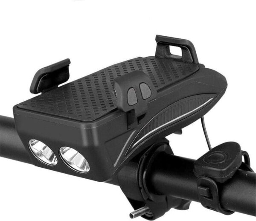 Sykkellys Telefonholder, 4 i 1 Sykkeltelefonholder, LED Sykkellykt, med Horn, Vanntett for 4-6,3 tommers Smarttelefon