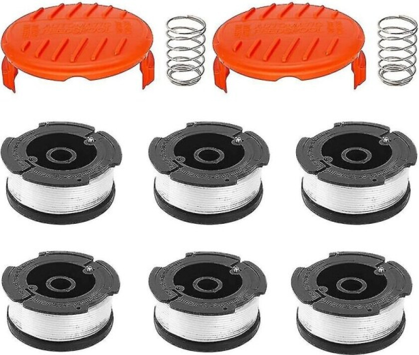 Pakke med 6 spoler med 2 deksler for å erstatte Black Decker buskrydder