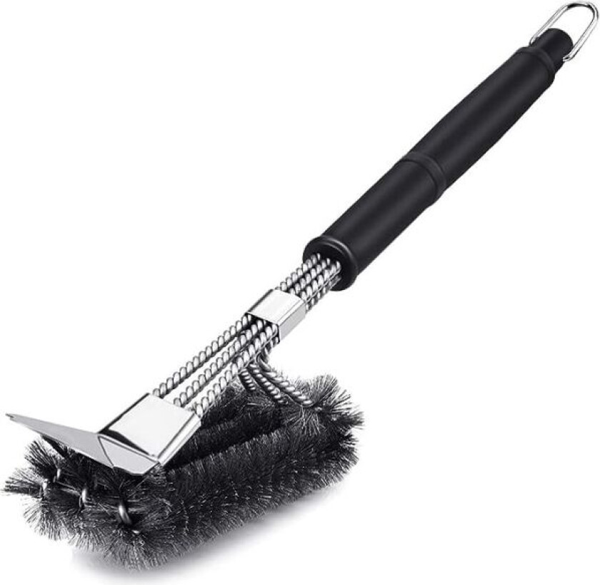Grillbørste, 3 i 1 grillbørste med skrape, rustfrie stålbørster for rask og effektiv rengjøring av alle griller