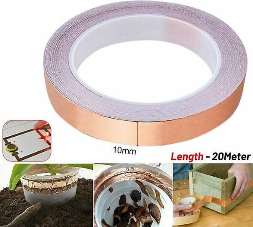 Kobbertape mot snegler - 10 mm bredde - 20m rull - Kobber