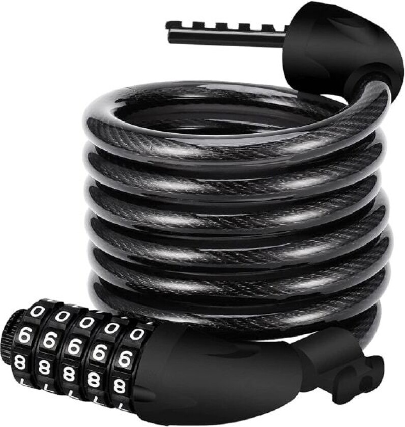 Svart sykkellås, sykkellås lang 120cm x 12mm, kabellås for sykler
