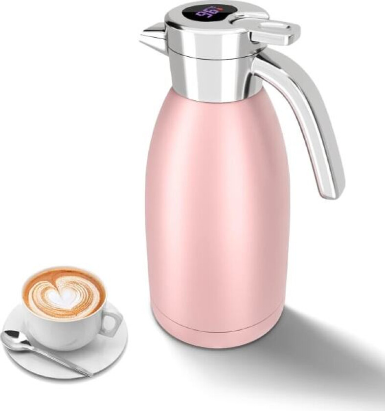 Termisk kaffekanne, 2,3L dobbelvegget vakuumkanne med intelligent temperaturvisning, isolert kaffe- og tekanne, kaffevarmere drikkebeholder