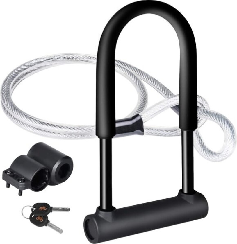 Sykkellås, U-lås sykkellås med 1,2 m fleksibel stålkabel og tung