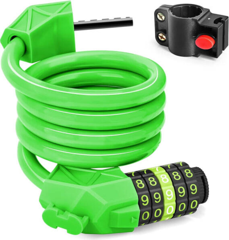 Sykkellås med 5-sifret kode, sykkellåser med høy sikkerhet 114cm/11.2mm sykkellås, sykkellås for sykkel utendørs (grønn)