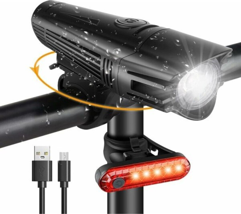 Sykkellys Sykkel Frontlykt LED Sykkellykt, Oppladbar Front og Bak 4 Moduser Ultra Lysstyrke Sykkellys USB Belysning Støtsikker Vanntett - 20