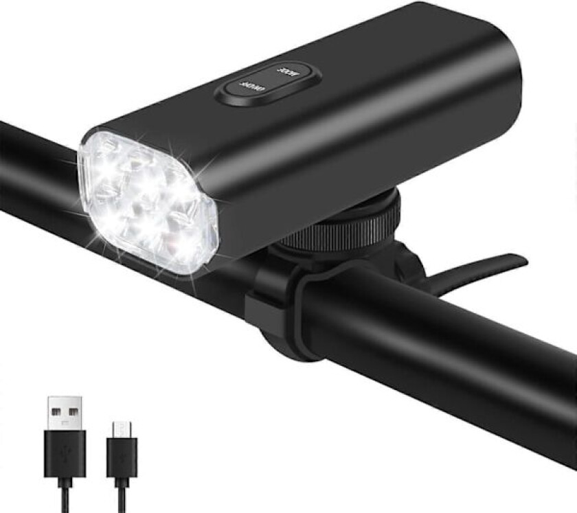 Sykkellys foran, USB-oppladbart sykkellykt, Ipx-6 vanntett sykkellykt, tilbehør til terreng- og landeveissykler passer alle sykler (svart)