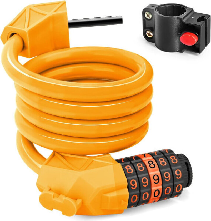 Sykkellås med 5-sifret kode, sykkellåser med høy sikkerhet 114cm/11.2mm sykkellås, sykkellås for sykkel utendørs (oransje)