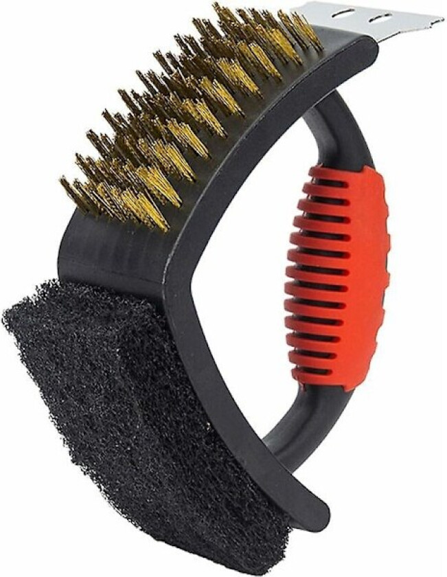 Grillbørste 3 i 1 børste, skrape og skurepute for kull, gass eller elektriske griller og griller Dimensjoner: 16,5 x 7 cm