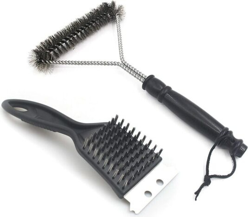 Krøllet grillbørste i stål + spiss hale grillbørste rengjøringssett