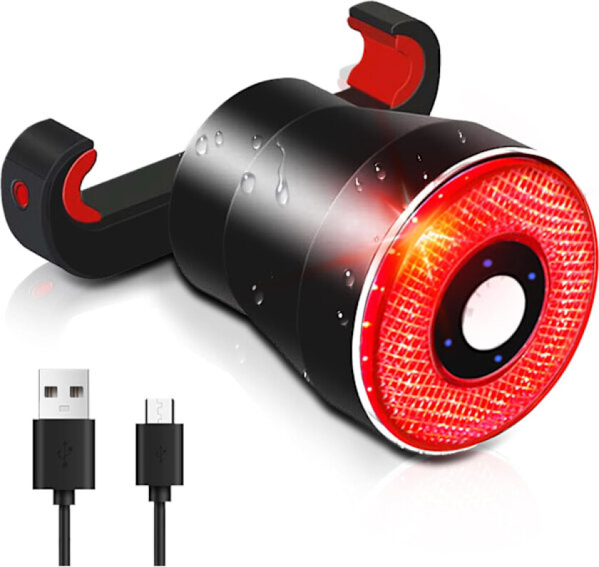 Ultra lysende smart sykkellykt, USB-oppladbar bremsesensor sykkellys, høy intensitet. Enkel å installere for sykkelsikkerhet baklys