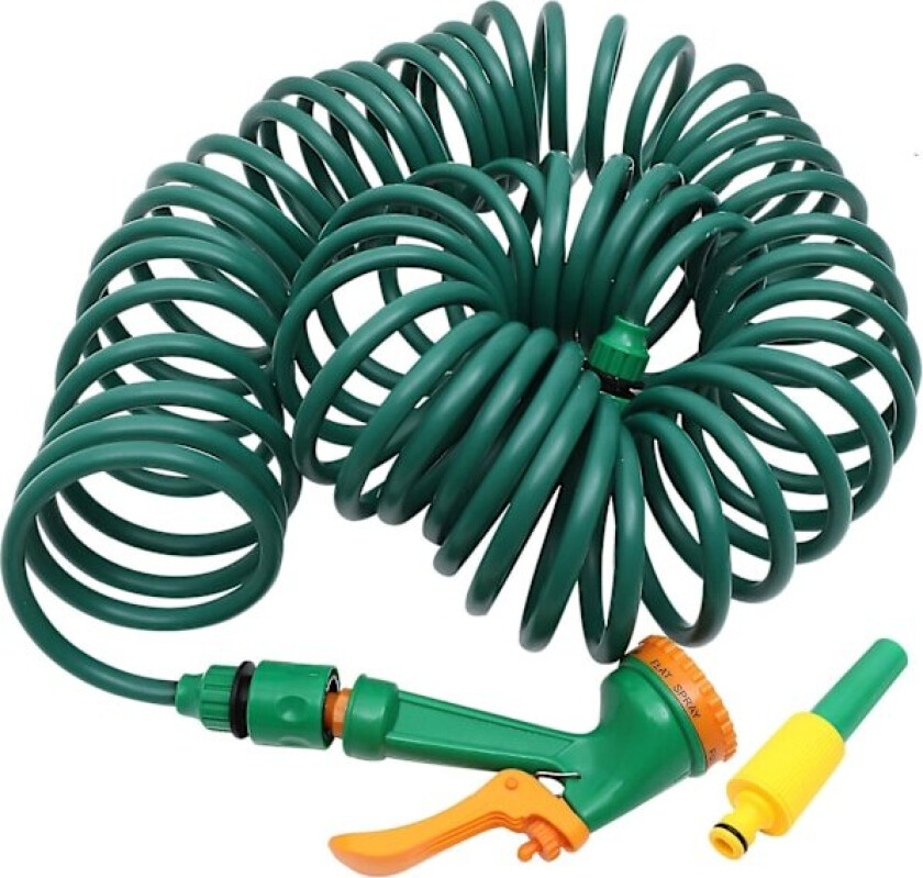 Slange for hage, spiralformet vannslange, vanningsslange, spiralformet, sammenrullbar slange for vanning, bilvask (10 m)