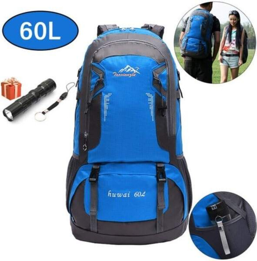 REMAKE 60L Vanntett Tursekk med Hoftebelte, Utendørs Fjellklatring Ryggsekk Laget av Polyester og Nylon