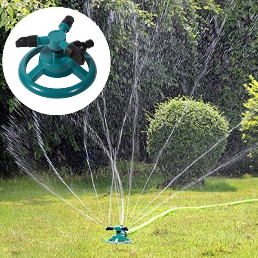 360° Full Circle Roterende Vannspreder Irrigasjonssystem 3 Dyse Rør Slange for Hage