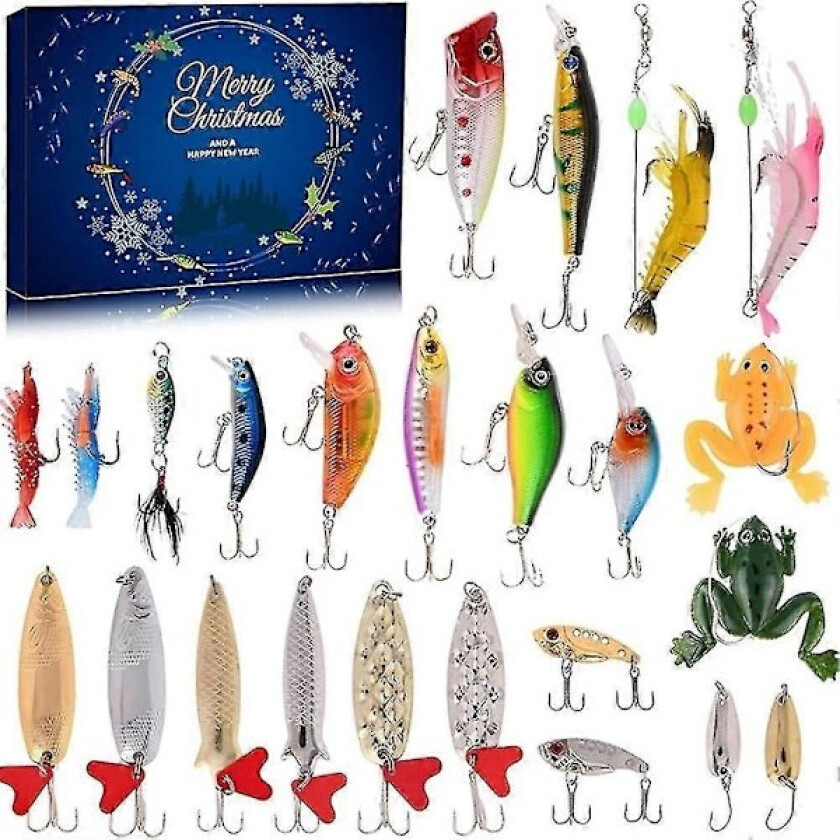 Julekalender for fiske 2024 - Sett med 24 agn - Fiske-julekalender - Gave til fiskere