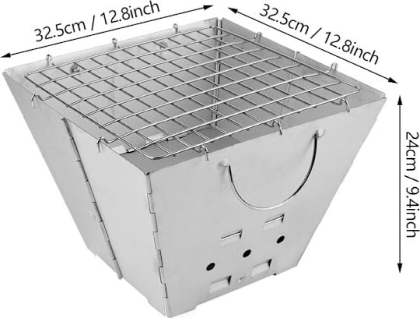 32.5*32.5*24cm Bærbar Grill i Rustfritt Stål, BBQ-Komfyr, Utendørs Camping Kullgrill