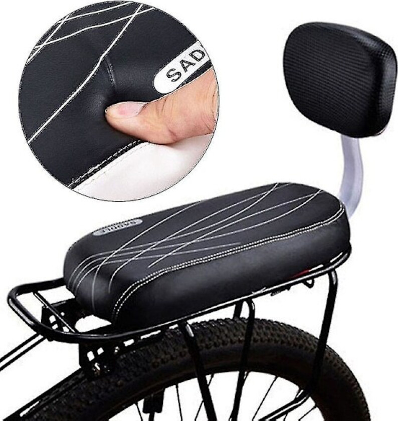 Sykkelsete bak med ryggstøtte, myk pute for barnesete, terrengsykkel PU-skinnpute black